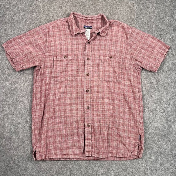 Patagonia Other - Patagonia Red Woven Plaid Migration Hemp Short Sleeve Shirt Men's Size Large